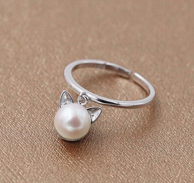 925 Sterling Silber & Perle Katze Ring
