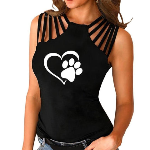 Ärmellos Hundepfote Herz T-Shirt