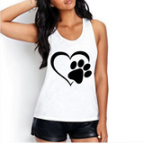 Ärmellos Hunde Pfote Herz T-shirt