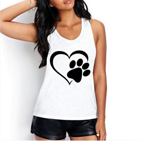 Ärmellos Hunde Pfote Herz T-shirt