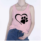 Ärmellos Hunde Pfote Herz T-shirt