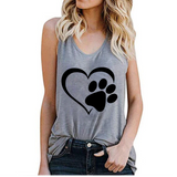 Ärmellos Hunde Pfote Herz T-shirt