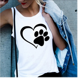 Ärmellos Hunde Pfote Herz T-shirt